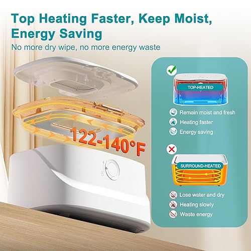 Miniatura 5 de Calentador de toallitas para bebés mejorado 2024 con luz, dispensador de toallitas húmedas alimentado por USB con soporte desplegable, calentador de
