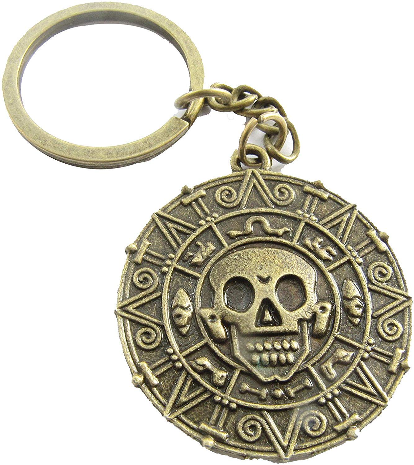 Keychain Men's Ancient Silver Vintage Style Pirates Of The Caribbean Coin Pendant -Cursed Pirate Doubloon Bronze (1)