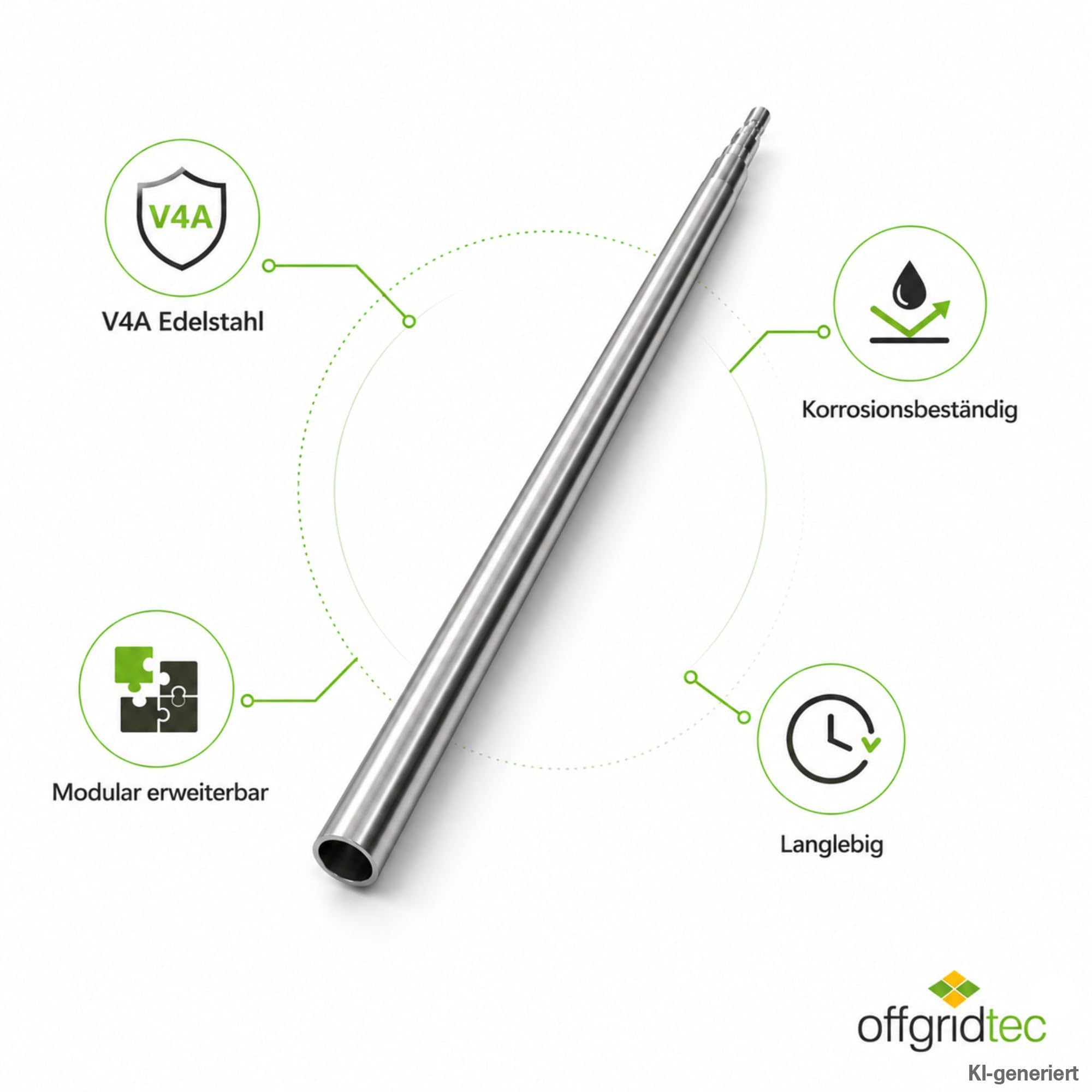 Offgridtec Tiefenerder V4A Set 1,5 m – Erdungsspieß Ø20 mm aus Edelstahl inkl. Einschlagspitze, Kreuzerder-Klemme & Schutzadapter – Erdungsstab für Blitzschutz, Erdungssysteme und PV-Anlagen