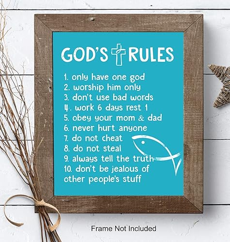 Miniatura 7 de The Ten Commandments - Religious Blessed Wall Decor - Christian Scripture Wall Art - Positive Quotes Decor - Blue Kids Bedroom Artwork, Kids Art -