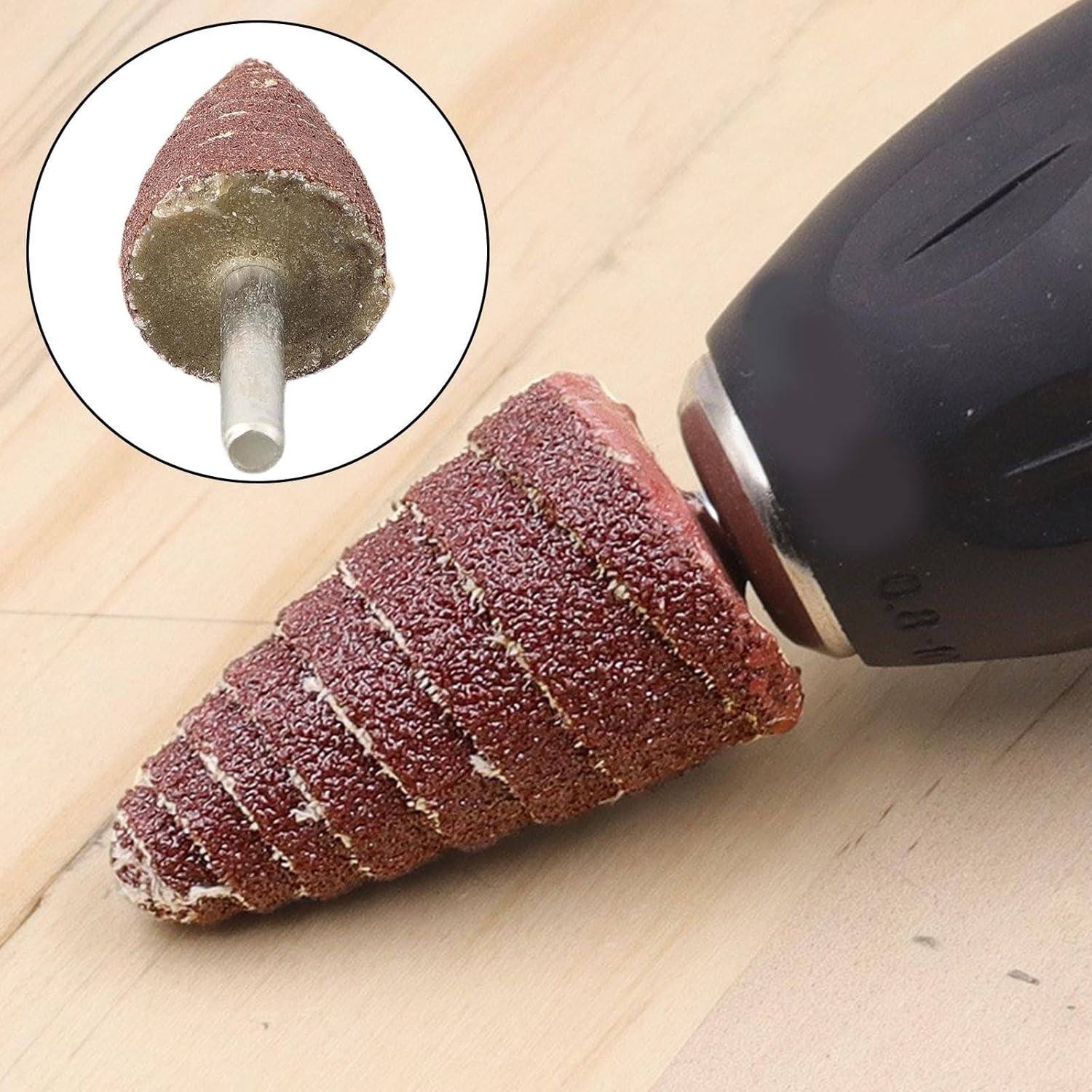 6mm Shank Tapered Cone Sanding Wheel, 80 Grit Resin-Bond Flap Wheel for Internal Angle Grinding, Wood & Metal Polishing — Compatible with Electric and(25mm)