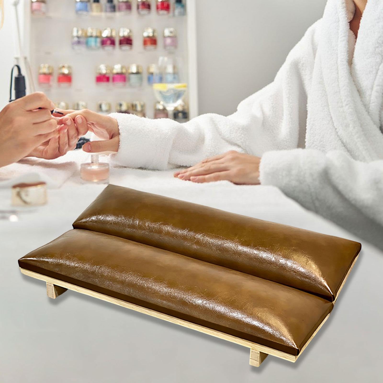 Reposabrazos para Manicura, Almohada para Descansar Las Manos, Accesorio para Ahorrar Espacio, Base Ergonómica de Madera Resistente para Salón, Marrón Oscuro