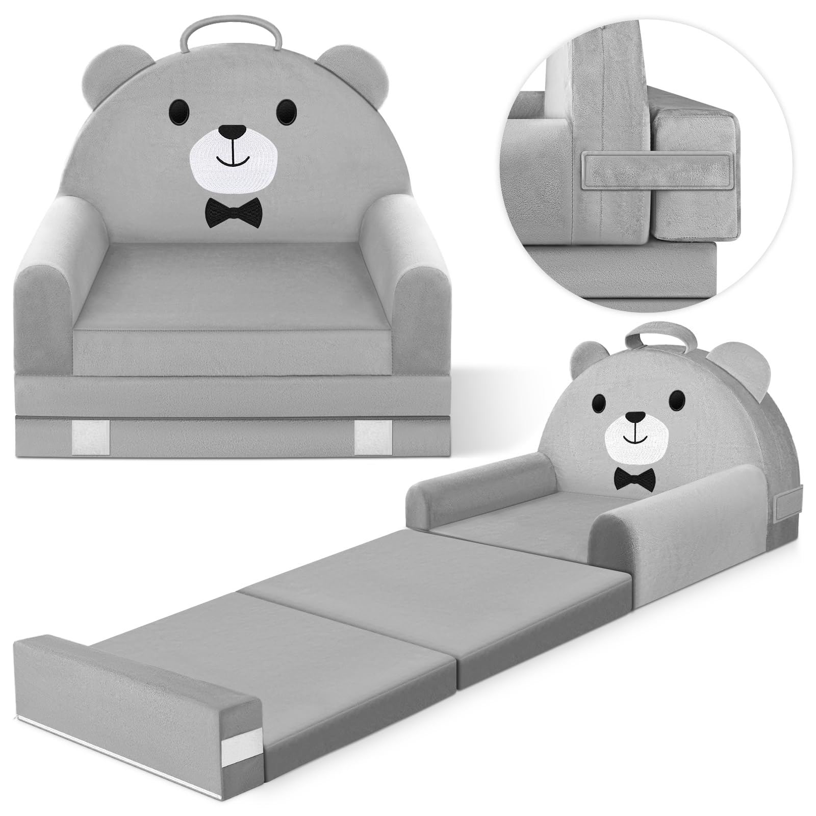 Divano per bambini orso, sedia pieghevole 2 in 1 per bambini, 150cm morbido divano in velluto cristallo per bambini piccoli per camera da letto, soggiorno