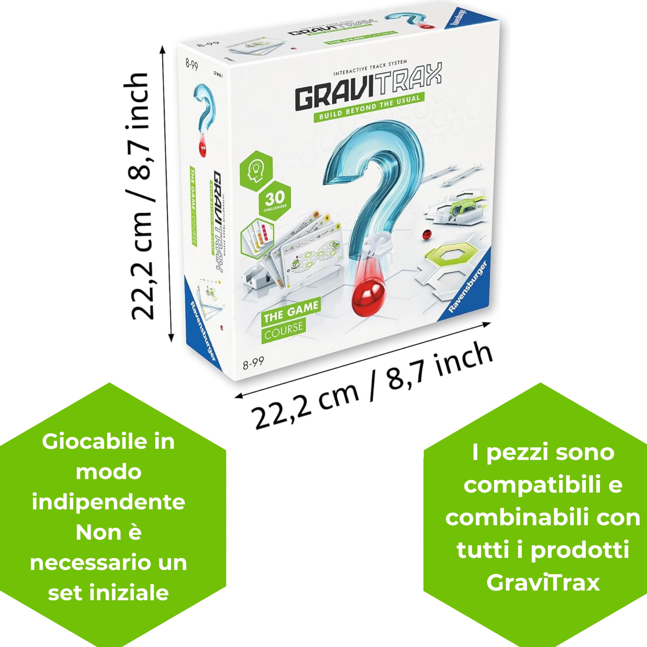 Ravensburger - GraviTrax The Game Course, Pista biglie 29 pezzi, Gioco di logica, 30 carte sfida multilivello, Costruire circuiti, Rompicapo STEM 8+ anni e adulti, Compatibile con tutti i GraviTrax