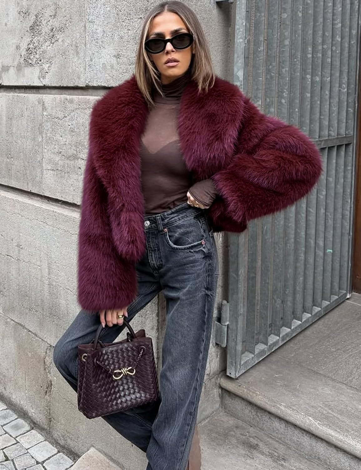 Arssm Women Fluffy Faux Fur Coat Long Sleeve Open-front Winter Cropped Coat Short Fur Fuzzy Jacket - Image 3