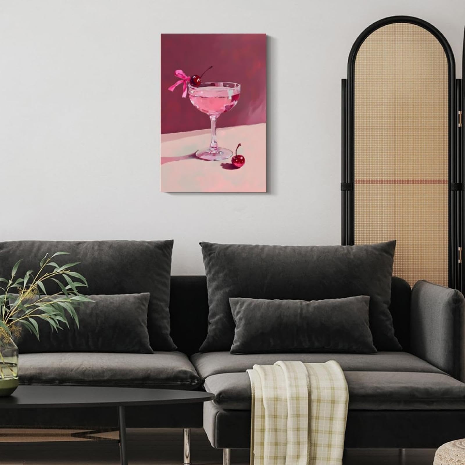 TONGYINLI Martini Pink Cocktail Canvas Plakat na płótnie Dekoracja sypialni Salon Hall 80 x 140 cm z ramą