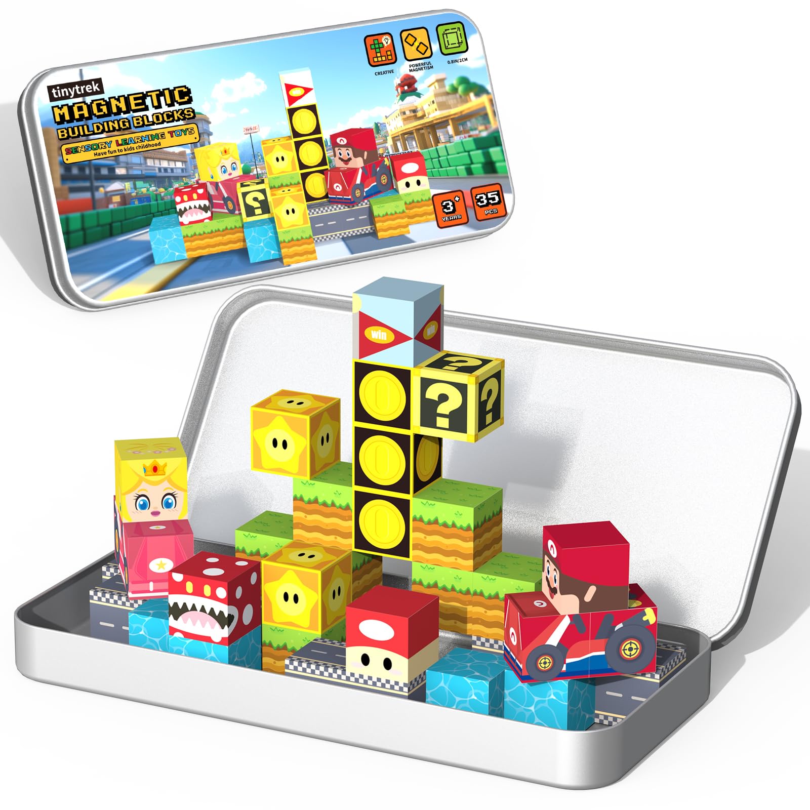 35 PCS Mini Magnetic Building Blocks Travel Set for Kids Ages 3–8