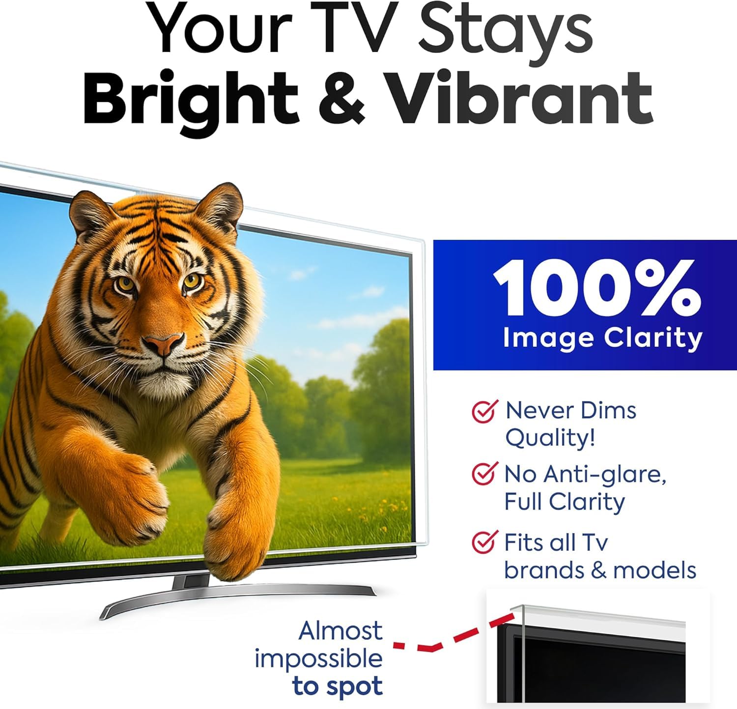 Pro Smart - Pellicola protettiva infrangibile per TV da 24, 27, 32, 40, 43, 50, 55, 65, 75, 77, 83, 85, 86, 98, 254 cm, per OLED, QLED, LCD, UHD, 4K e 8K, facile installazione, resistente ai raggi UV
