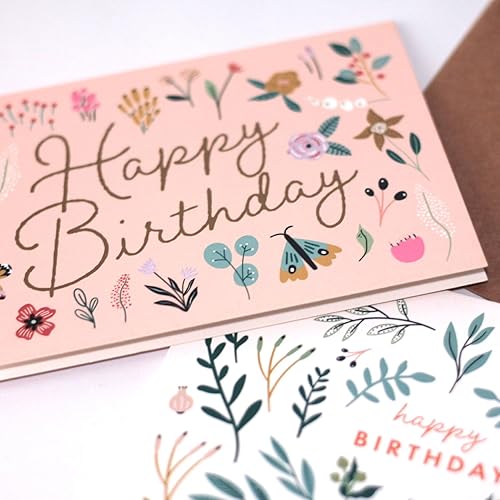 Miniatura 2 de Juego de tarjetas de cumpleaños florales de lujo, surtido a granel con sobres de papel kraft y calcomanías redondas, perfecto para mujeres, baby