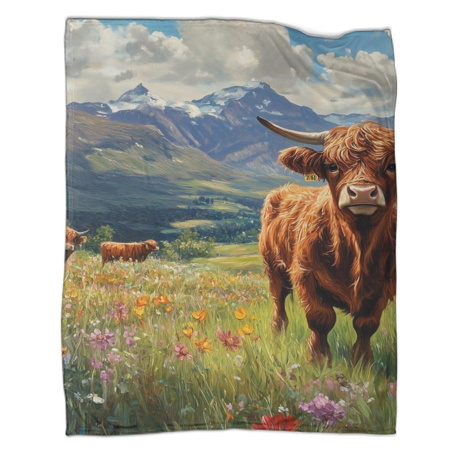 Couverture Highland Cattle chaude en microfibre 200 x 230 cm pour lit adulte, garçon et fille