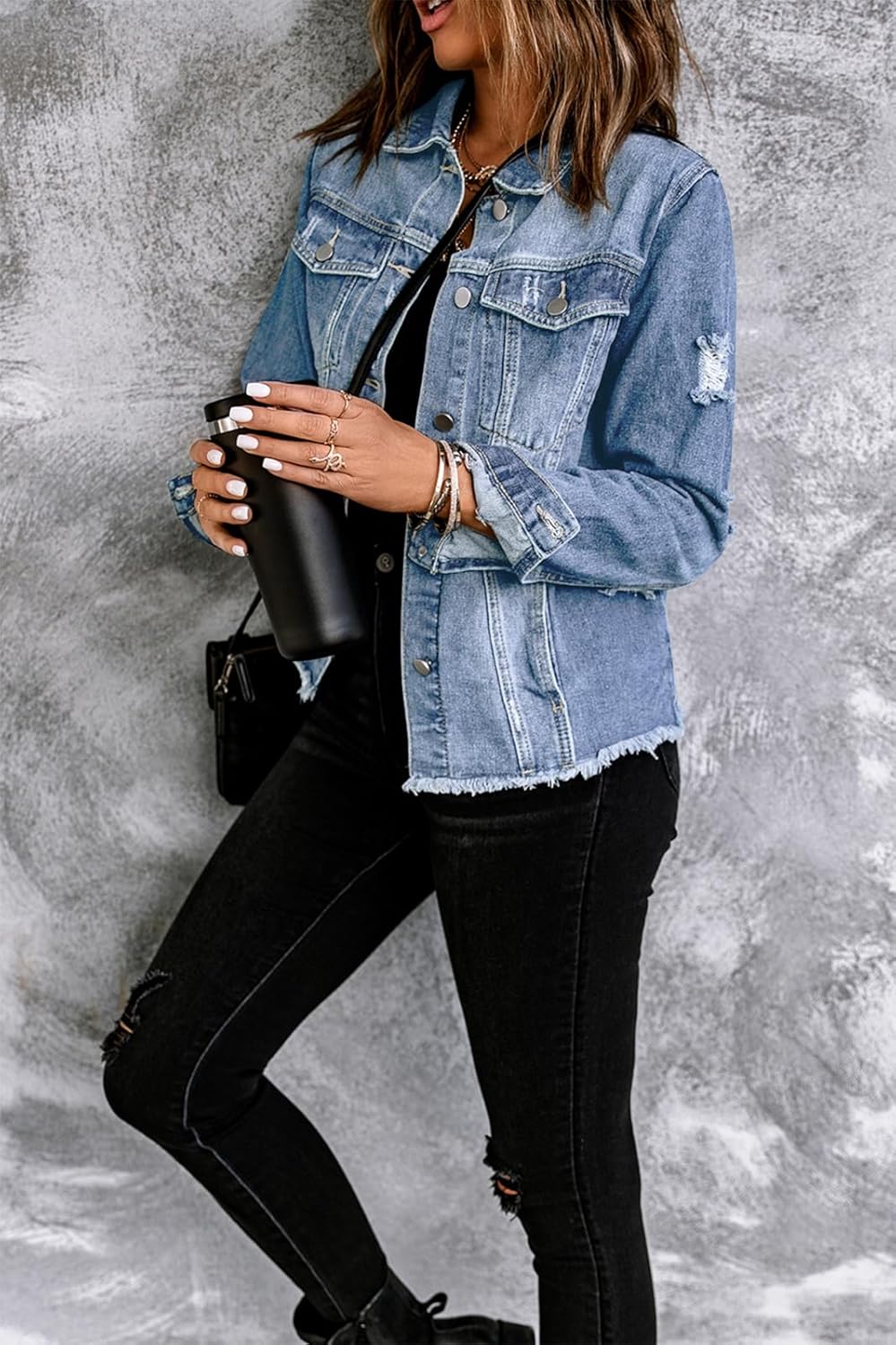 Jean Jacket Woman Distressed Oversized Denim Jacket For Women Trendy - Image 5