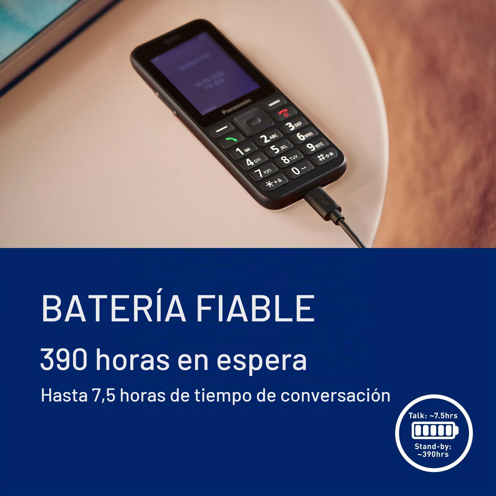 Panasonic KX-TU260EXB móvil para Mayores 4G, Fácil de Usar, Teclas Grandes, IP44, USB C, hasta 7,5 h Llamada, Pantalla 2,4”, Negro
