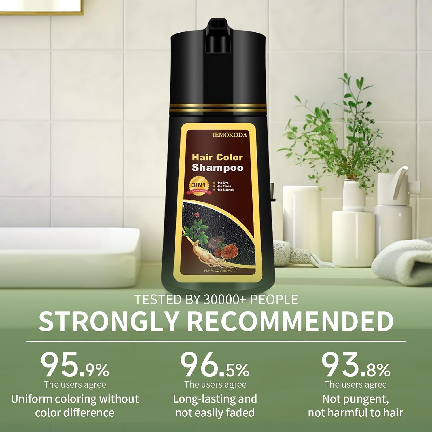 Long-lasting & Natural Brown Hair Color Shampoo by Blonde Brown for Gray Coverage, 3-in-1 Formula for Easy At-Home Use, Suitable for Men & Women, 16.9 Fl Oz