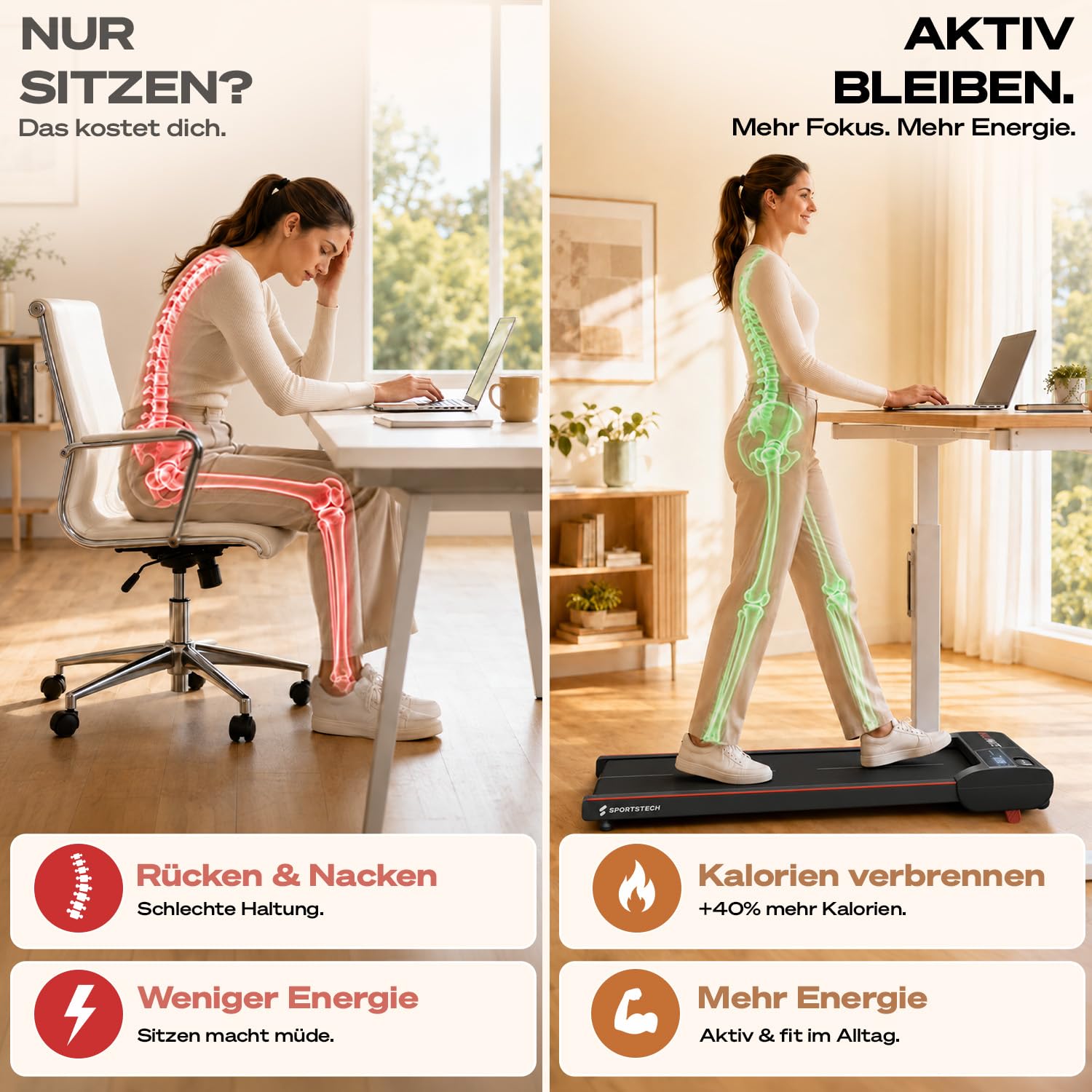 Sportstech Walking Pad - Laufband Für Zuhause mit Steigung bis 5% | 1-6km/h, inklusive App Mitgliedschaft | Home Office, Schrittzähler, leicht & kompakt, Transportrollen | WalkMate bis 120kg