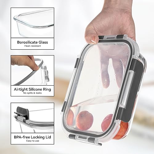 Miniatura 2 de BAYZZ Contenedores de vidrio para almacenamiento de alimentos, paquete de 5 recipientes de vidrio de 35 onzas para preparación de comidas, loncheras