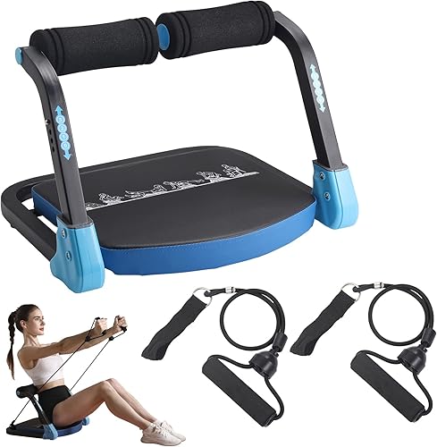 Miniatura 10 de Máquina de abdominales con bandas de resistencia para ejercicio abdominal, 3 niveles ajustables, equipo de ejercicio de sentadilla para gimnasio en