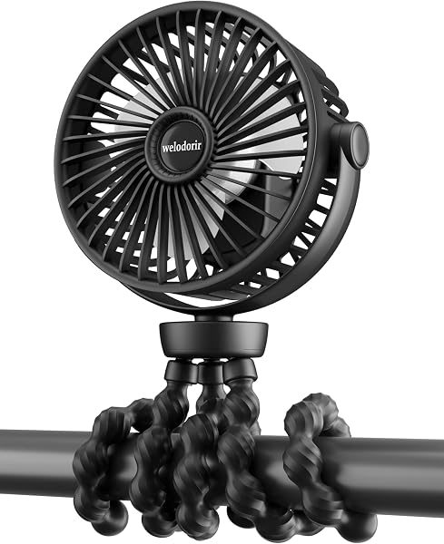 Portable Pram Fan, 5200 mAh Rechargeable Personal Fan, with 360° Rotate Flexible Tripod and TYPE-C Port 3 Speed Small Mini USB Clip-on Fans Can Handheld and Desk for Stroller Car Seat Crib Outdoor - 1