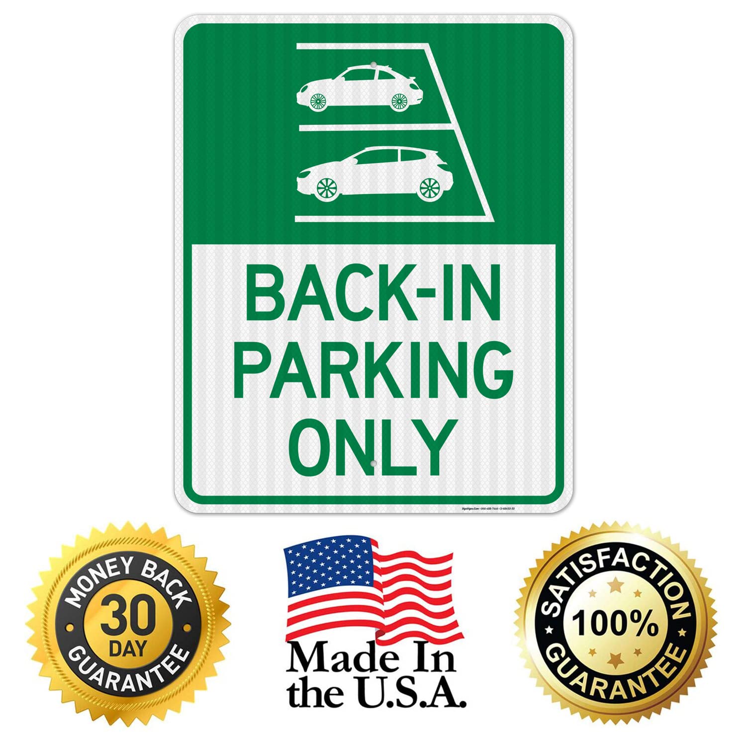 Back in Parking Only with Graphic 24x30 Inches, 3M EGP Reflective .080 Aluminum, Fade Resistant, Made in USA