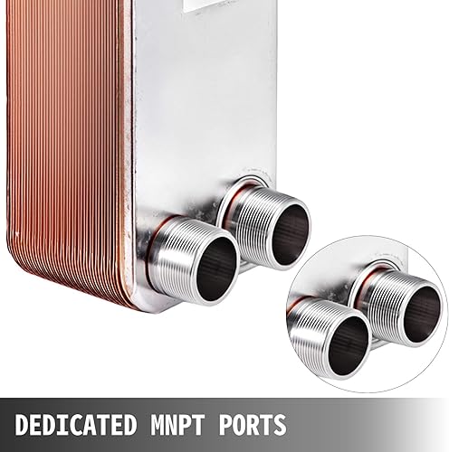 Miniatura 6 de BestEquip Intercambiador de calor de 3 x 7.5 pulgadas, 40 placas soldadas intercambiador de calor MPT de 316 L, 34 pulgadas, enfriador de mosto de