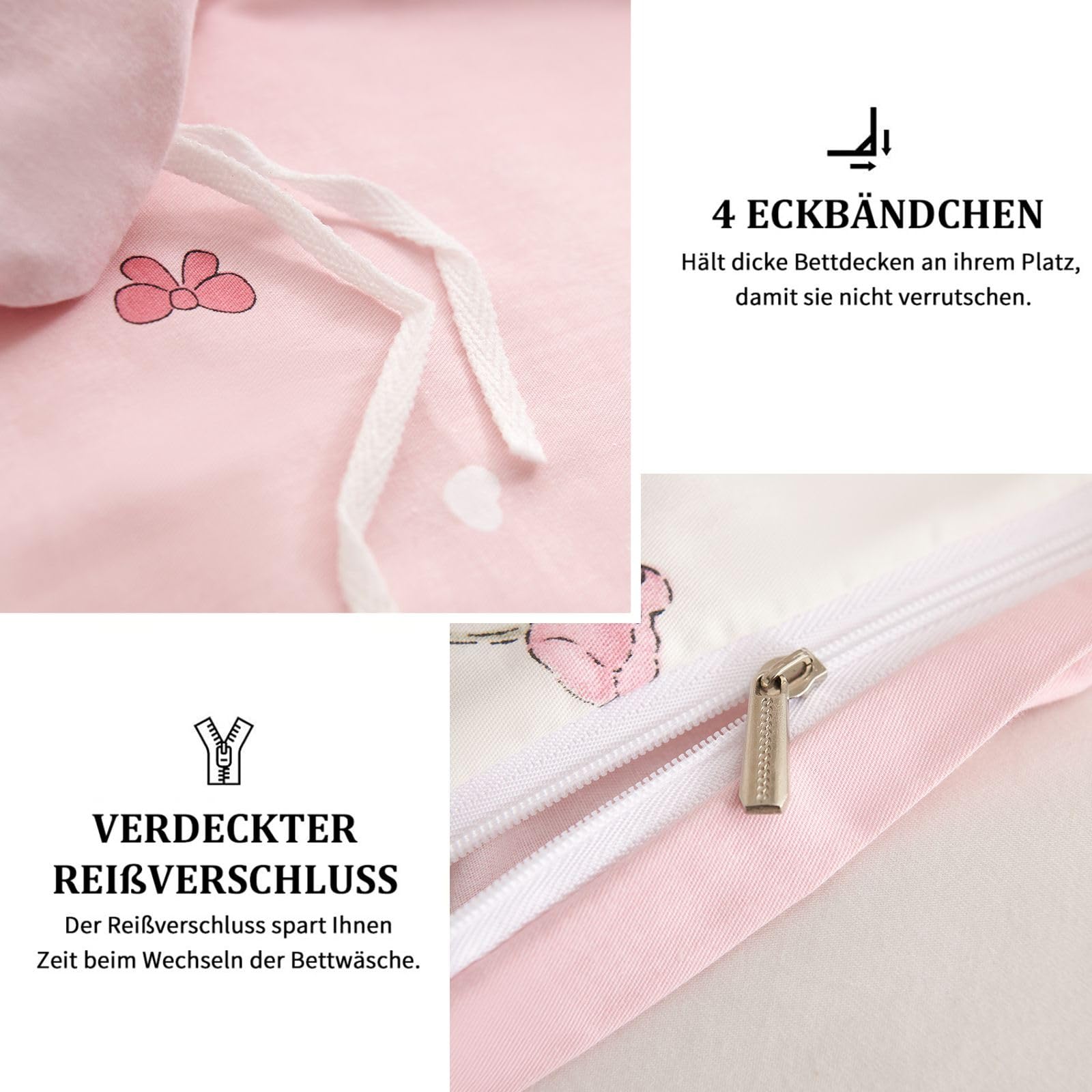 Freyamy Blumen Bettwäsche 135x200cm 2teilig Baumwolle Weiß Rosa Grün Floral Blätter Pflanzen Bettwäsche Blumenmuster Mädchen Bettbezug mit Reißverschluss und Kissenbezug 80x80cm