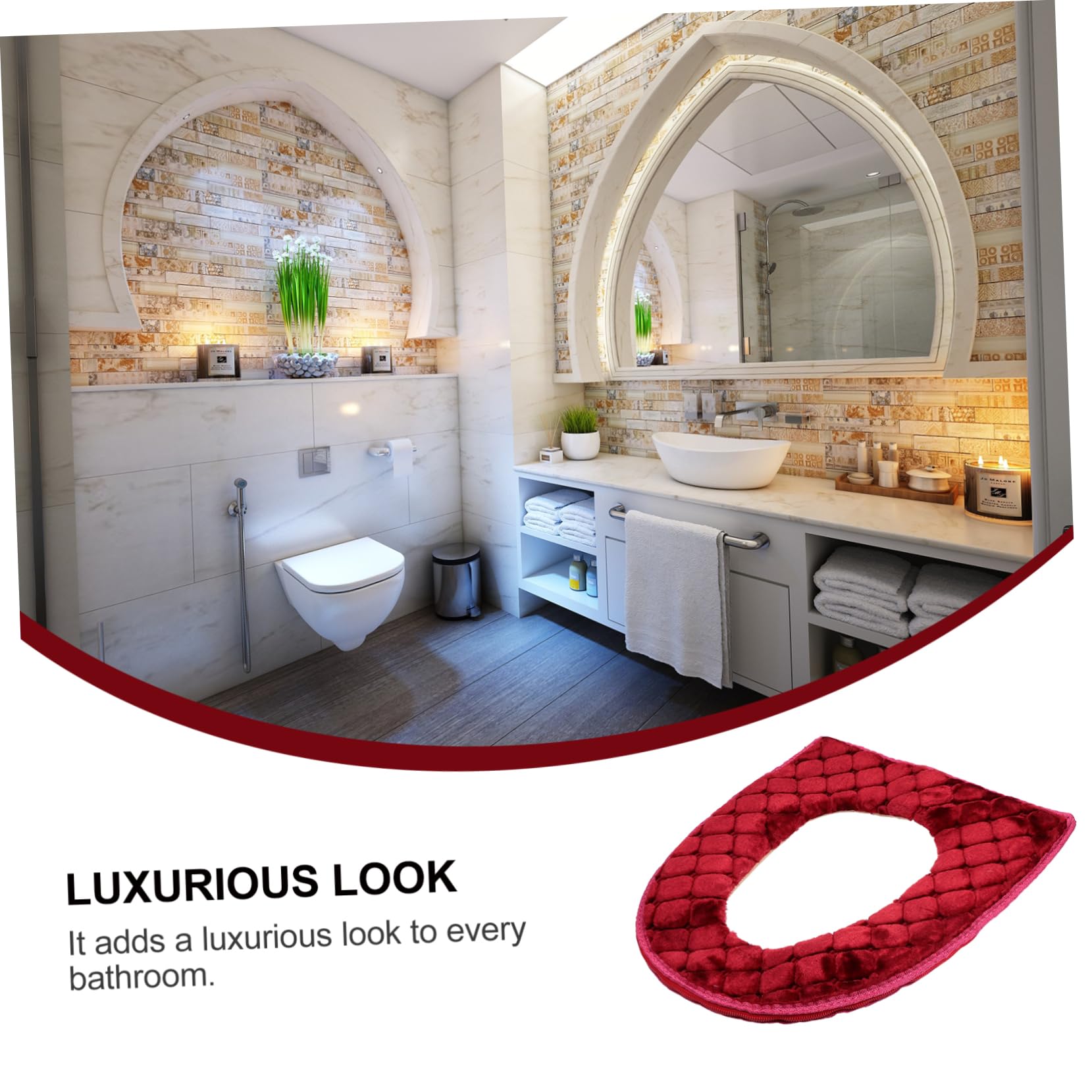 BEBEMOKO Thickened Toilet Seat Mat Red Cover Washable Cushion Pad for Bathroom Accessories