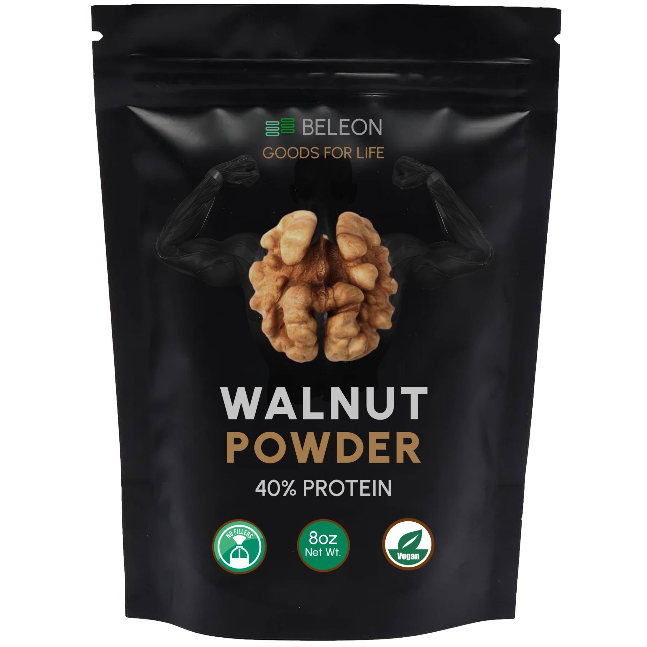 Beleon Goods For Life Walnut Protein Powder 8 oz, Plant Vegan Protein Powder - 40% Protein