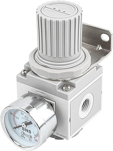 Miniatura 7 de SNS Regulador de presión de aire Rosca hembra 38 NPT Tipo compacto de alivio 0-150 PSI ajustable, soporte, calibre SAR3000K-N03