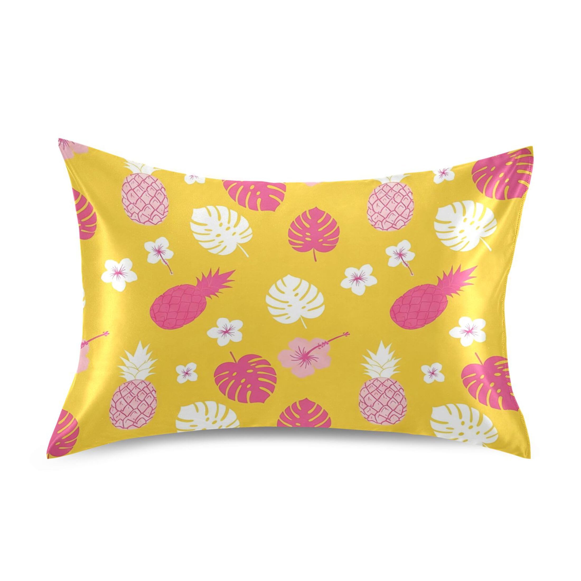 Fuauuyl Pillowcase Standard Size 20x26 in, Monstera Leaves Pineapples Soft Breathable Satin Pillow Case for Hair and Skin with Envelope Closure Wrinkle-Free