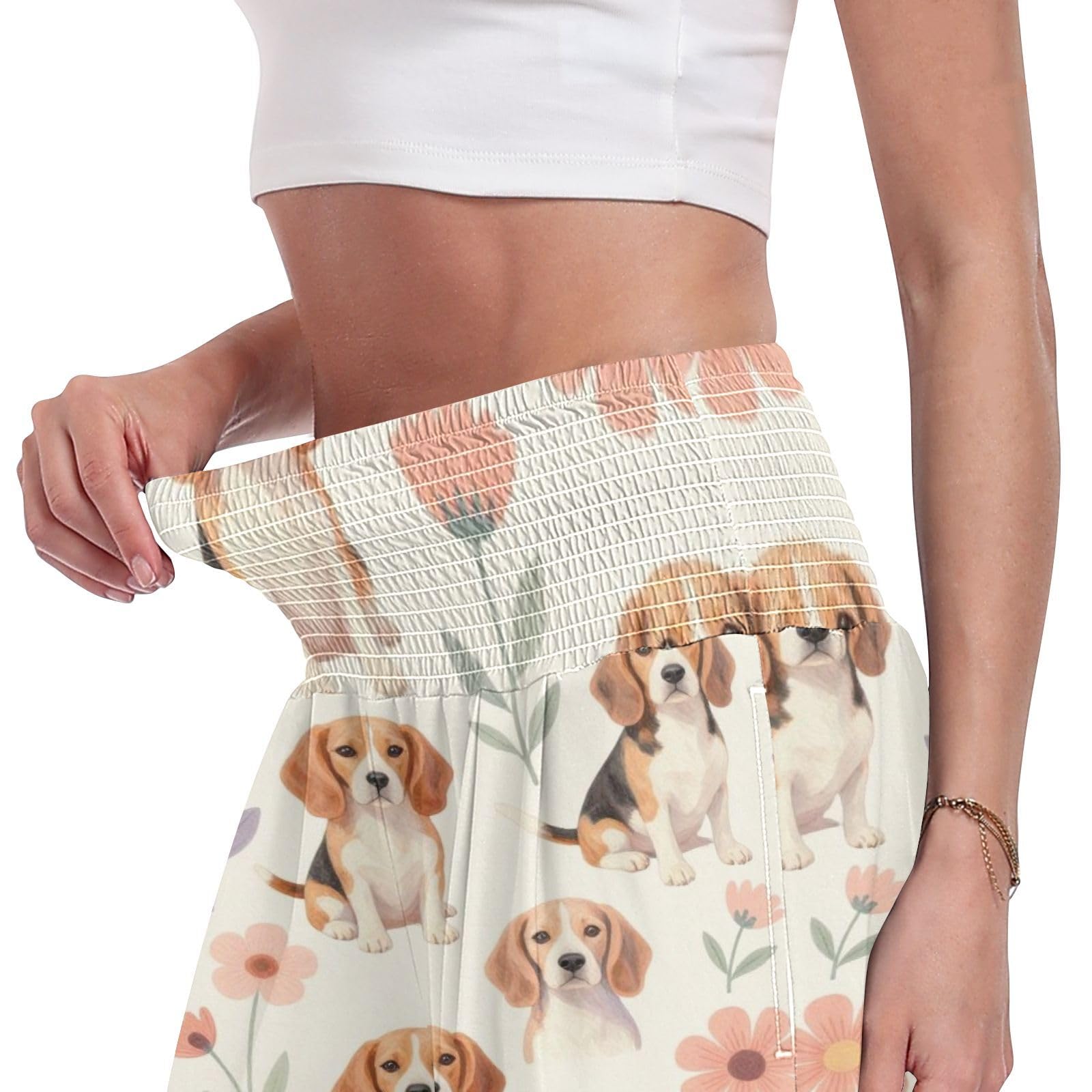 FRODOTGV Beagle Blossom - Pantalones largos casuales para mujer, ligeros, elásticos, casuales