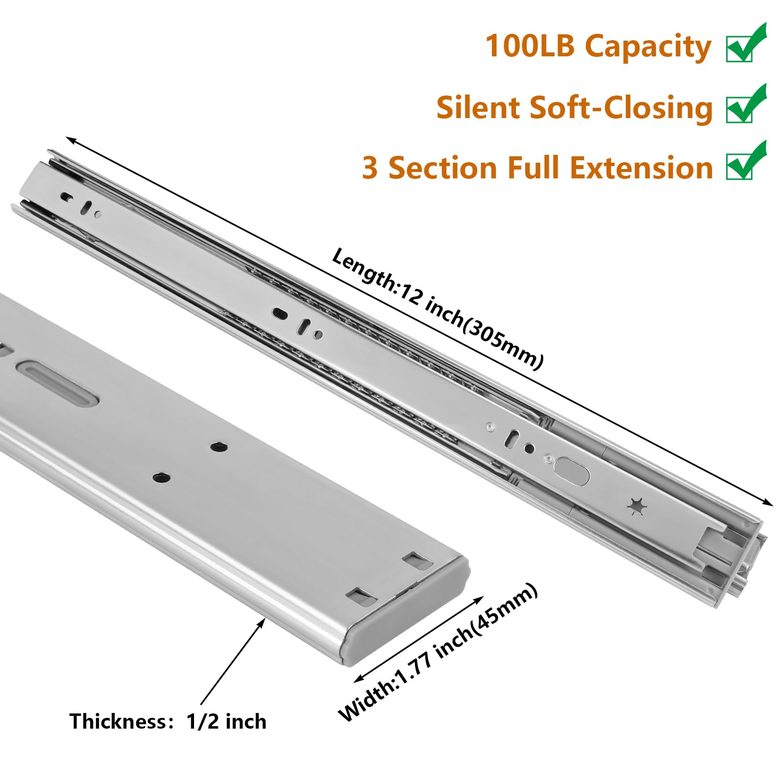 LONTAN 10 Pairs Soft Close Drawer Slides 12 Inch Drawer