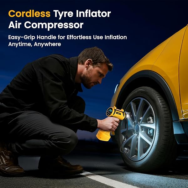 Ipflin Tyre Inflator Air Compressor - 22L/min Portable Car Accessories, Rechargeable Battery Tyre Pump, Digital Cordless Electric Pump with LED Light, 4 Preset Modes for Car/Bike/Motorcycle/Ball - 2