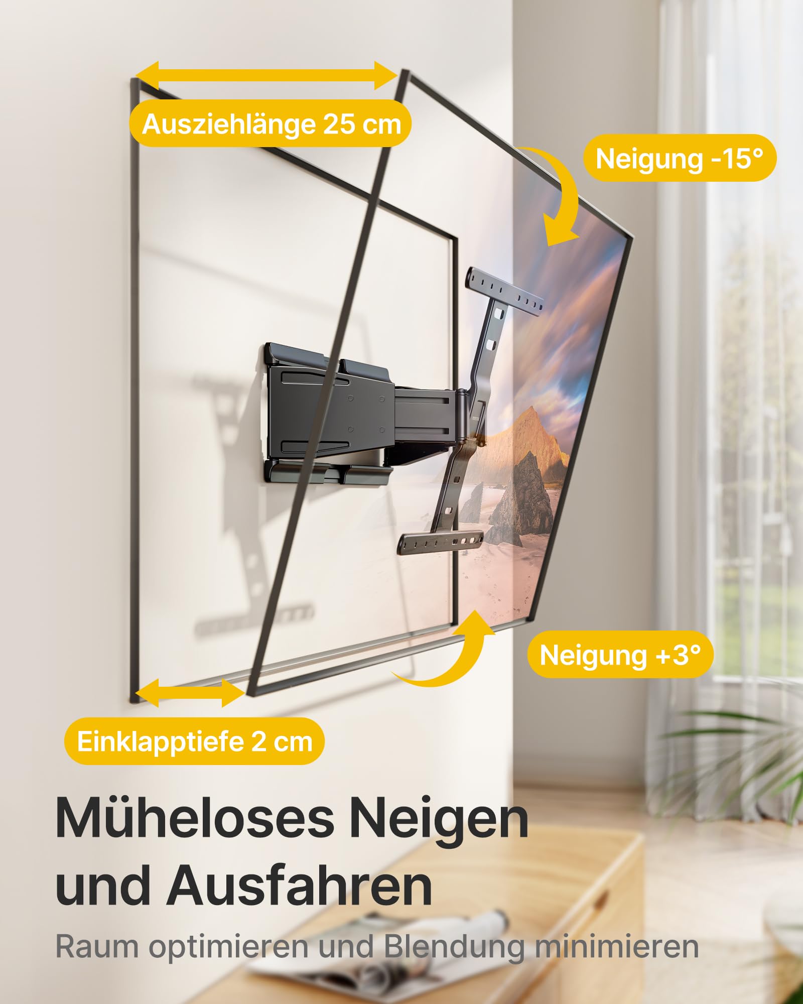 monTEK 0.77" Ultra Slim TV Wandhalterung für 37-75 Zoll Fernseher, Schwenk & Neige & Nivellier & Ausziehbare TV Halterung mit Gelenkigen Doppelarmen, MAX VESA 400x400 mm, bis zu 65 kg