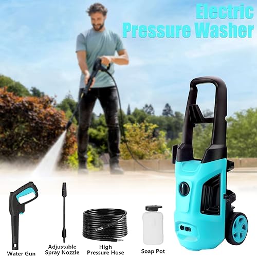 Miniatura 5 de POOPLE Lavadora a presión eléctrica 4000 Max PSI 2.6 Max GPM Lavadora eléctrica con boquilla ajustable y tanque de jabón a bordo para limpiar sin
