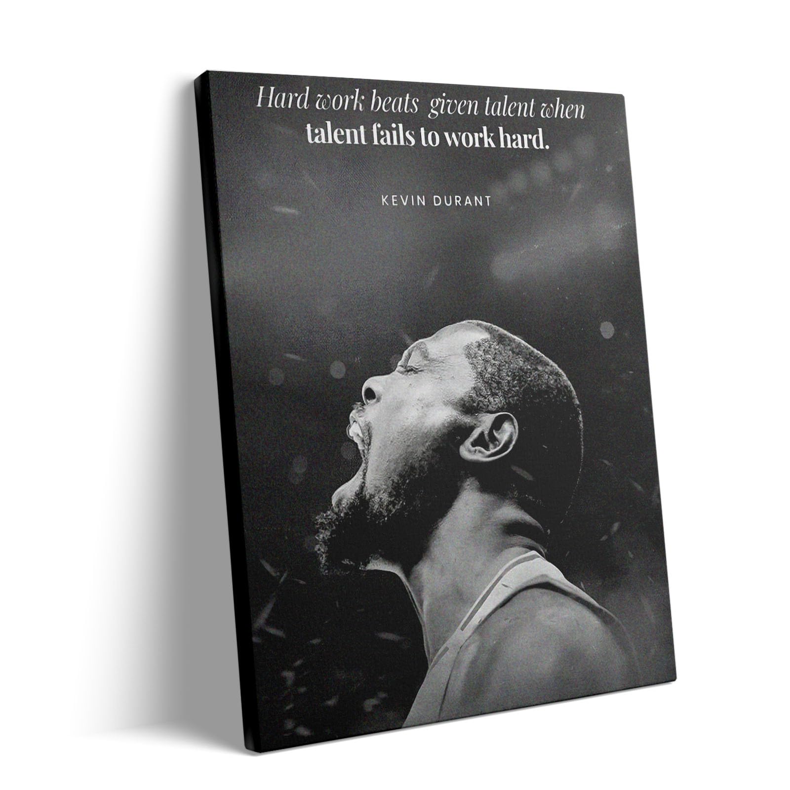 NBA Canvas Wall Art Decor - Kevin Durant Motivational Quote Poster, Hard Work Beats Talent Basketball Artwork, Black and White Inspirational Canvas