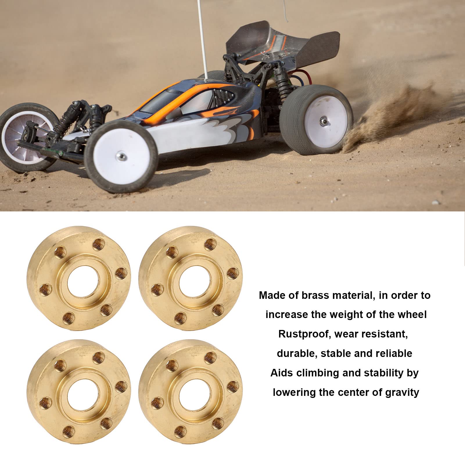 4PCS RC Wheel Hex Hub Adapter, Brass Weights, 1.9 2.2in Rustproof Widen Brass Wheel Weights,Heavier Brass Adapter Hex Wheel Hub Adapters for RC Crawler(9mm)