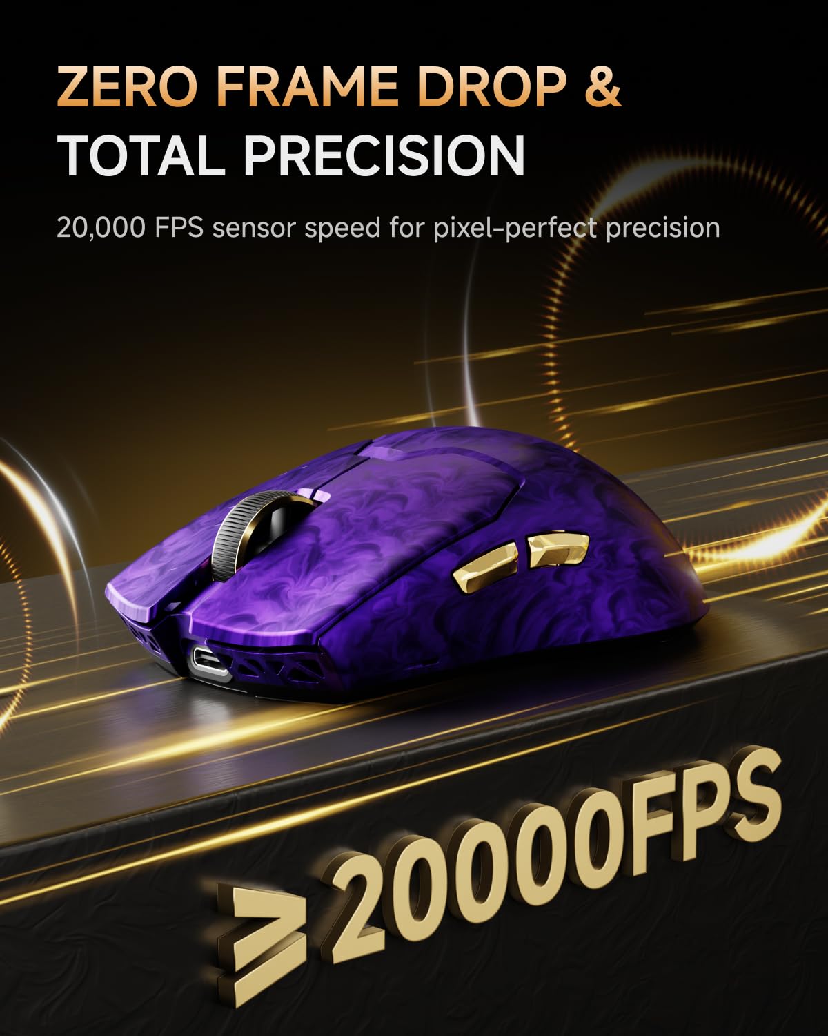 EWEADN Mouse para jogos sem fio de fibra de carbono Z7 com 42000