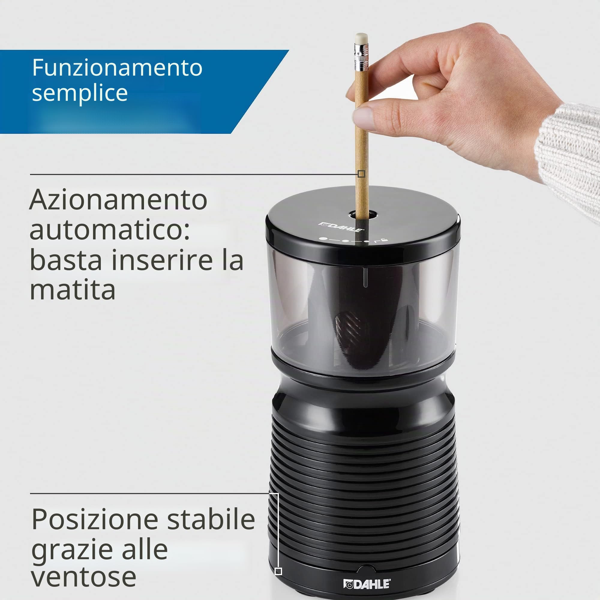 Dahle Affilatrice elettrica 210 (temperamatite per pin diametro 8 mm – 11 mm, a prova di bambino secondo gli standard GS), nero