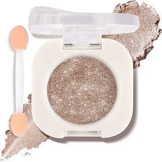 Champagne Pearl Glow Eyeshadow with Brush, Single Glitter Eyeshadow Palette | Silky Fine Subtle Shimmer for Old Women, Lightweight & Ultra-Blendable Formula for Daily Eye Glitter Makeup (#10)