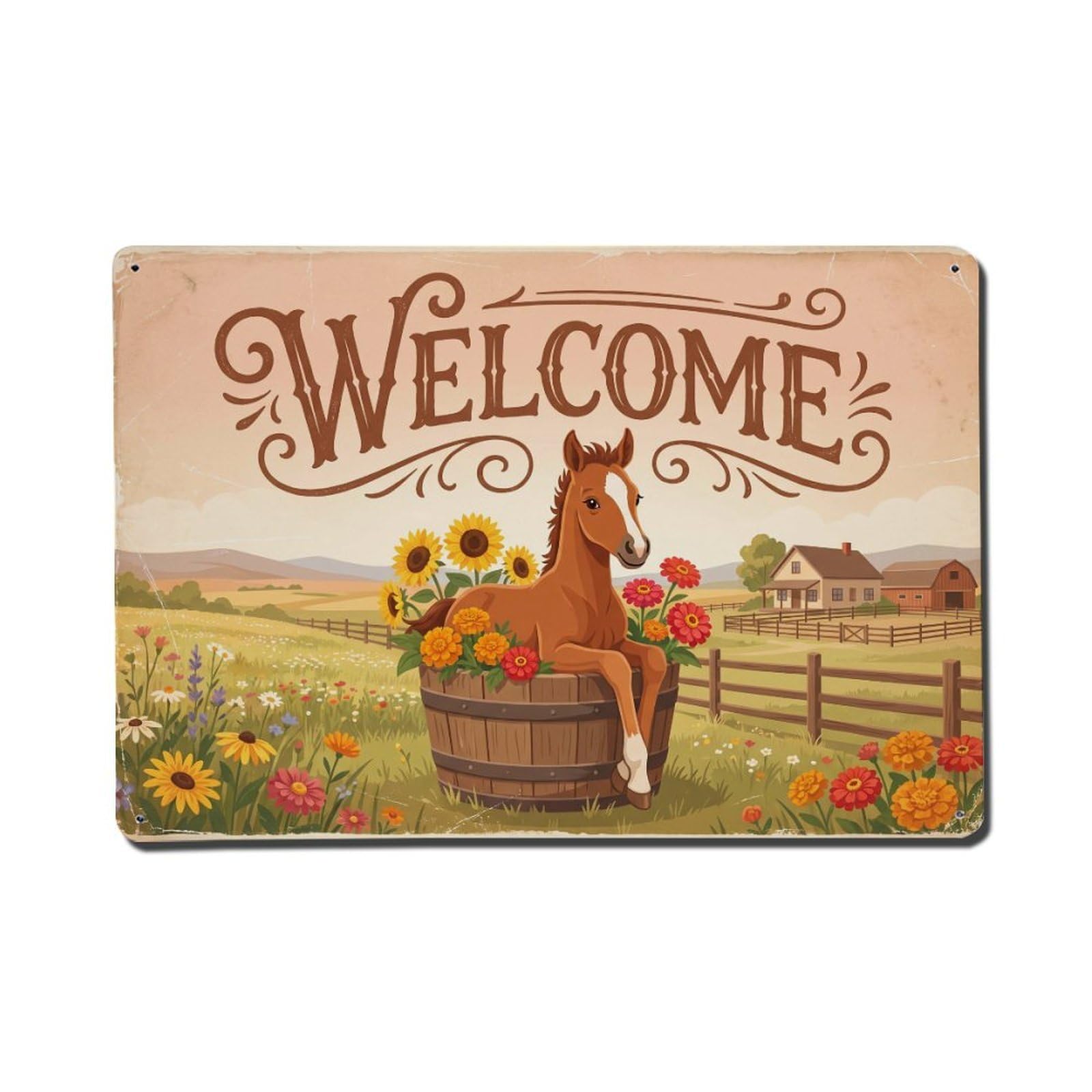 Vintage Welcome Foal Petal Paradise Metal Tin Sign