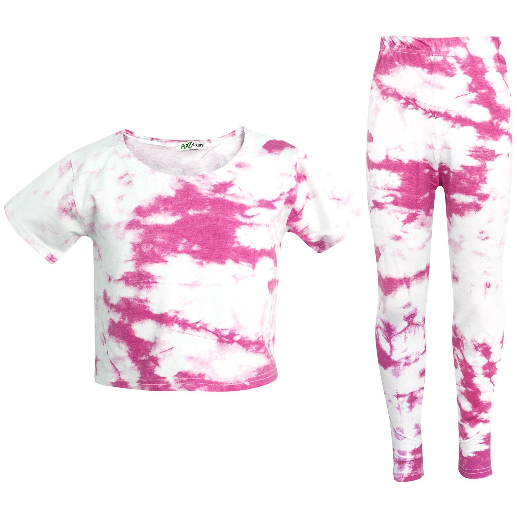 A2Z 4 Kids Girls Crop Top Legging Tie Dye Trendy Fashion - Tie Dye 250 Crop Legging Pink 7-8