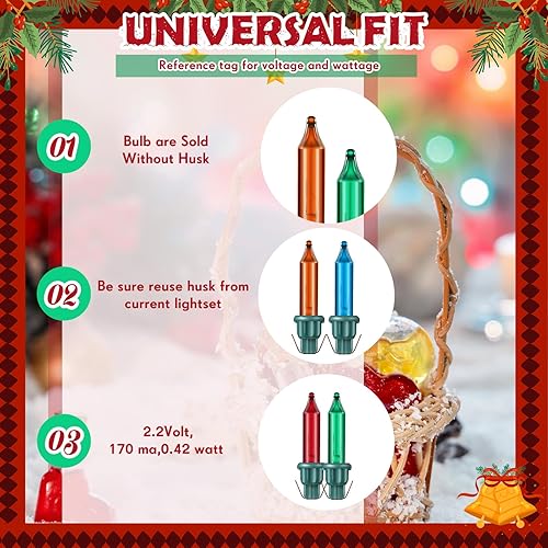 Miniatura 4 de Mudder 800 mini bombillas de repuesto para árbol de Navidad, 2.5 V, incandescentes, luces de vidrio con base, decoración de Navidad para interiores