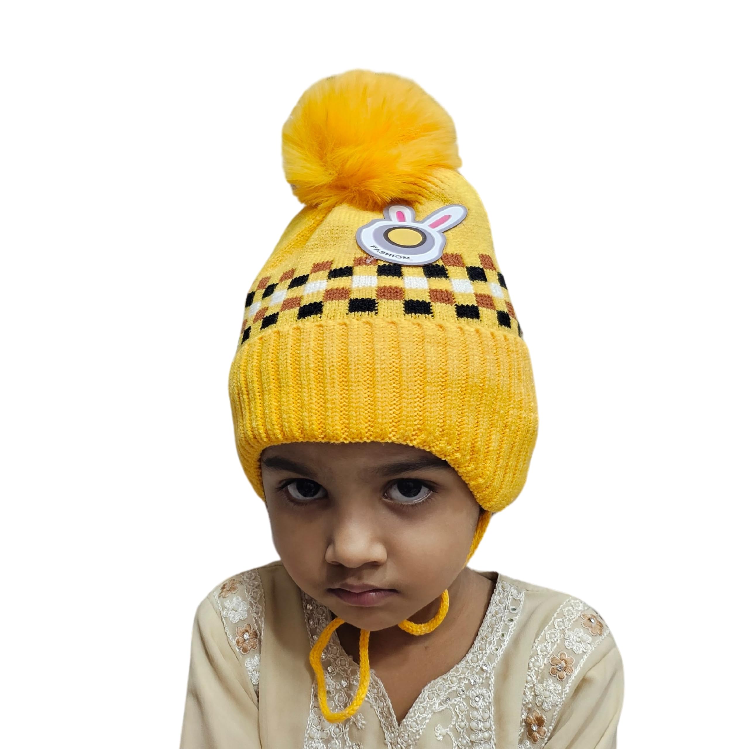 Tomorrow Winter, Cozy Knit Toddlers, Winter 2-7 Years, Warm Beanie for Kids, Pom-Pom Beanie, Beanie Hat with Ear Flaps (in, Age, 2 Years, 7 Years) Yellow 4