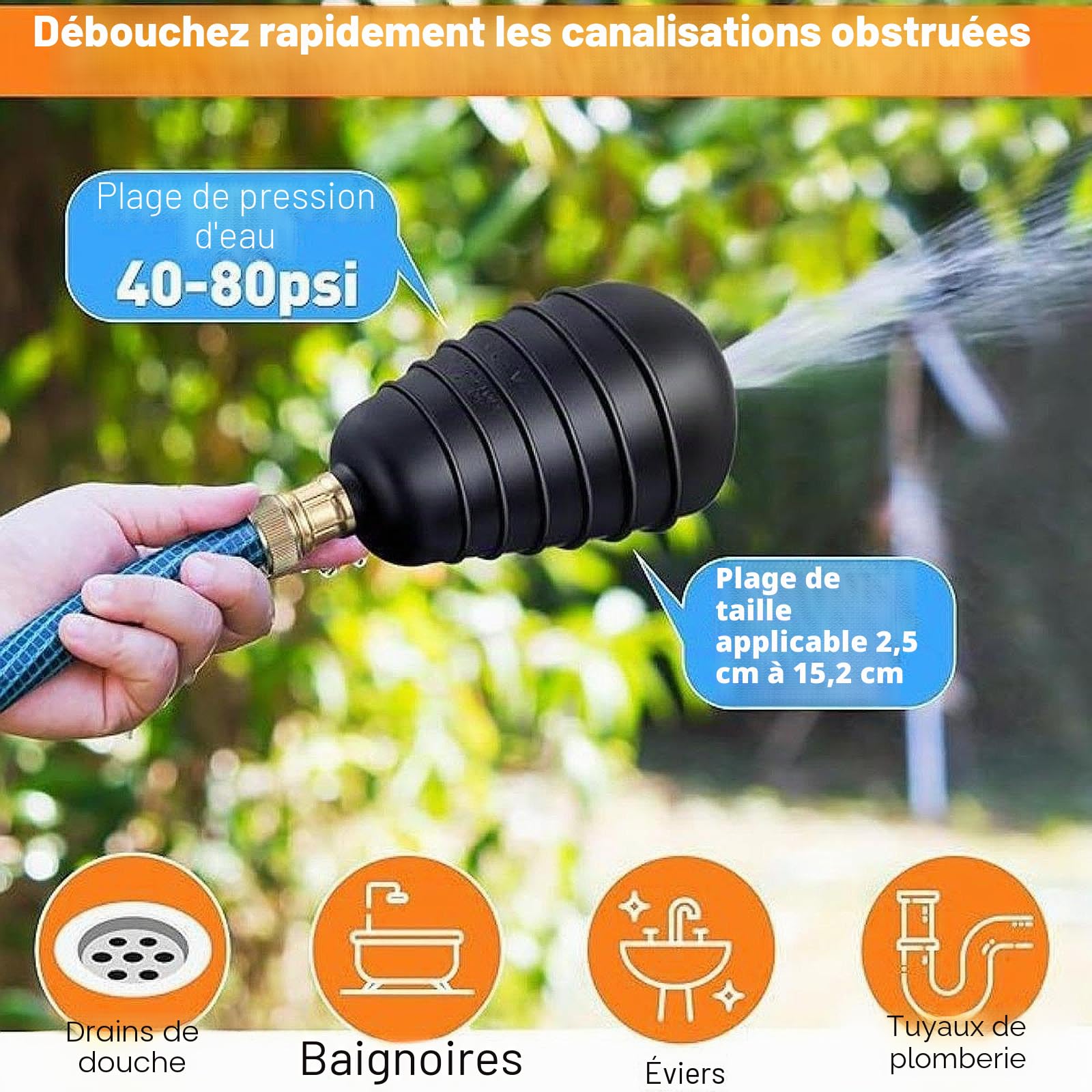 3x Déboucheur de Canalisation en Caoutchouc, Ventouses de Plomberie Professionnelle, Kit de Nettoyage Tuyauterie Multifonction, Compatible Piscine/Cuisine/Douche/Évier, 3x Déboucheur