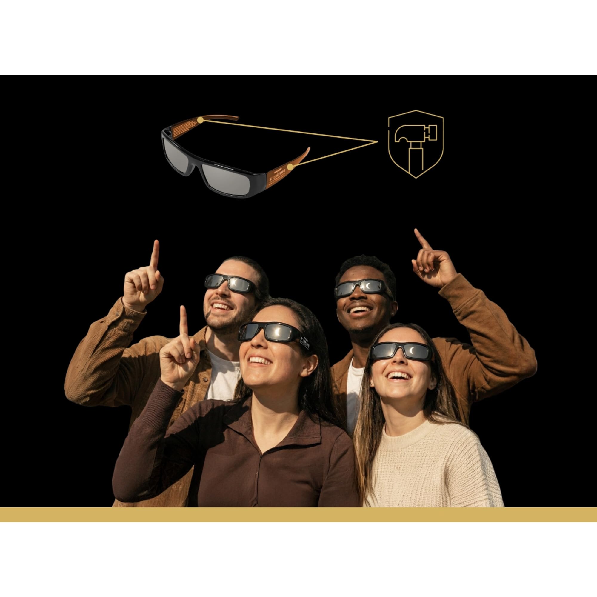 Omegon Lunettes à éclipse Solar Safe Deluxe | Observation Premium | Conforme ISO 12312-2 | Réutilisables | Design élégant | pour l'éclipse Solaire 2026