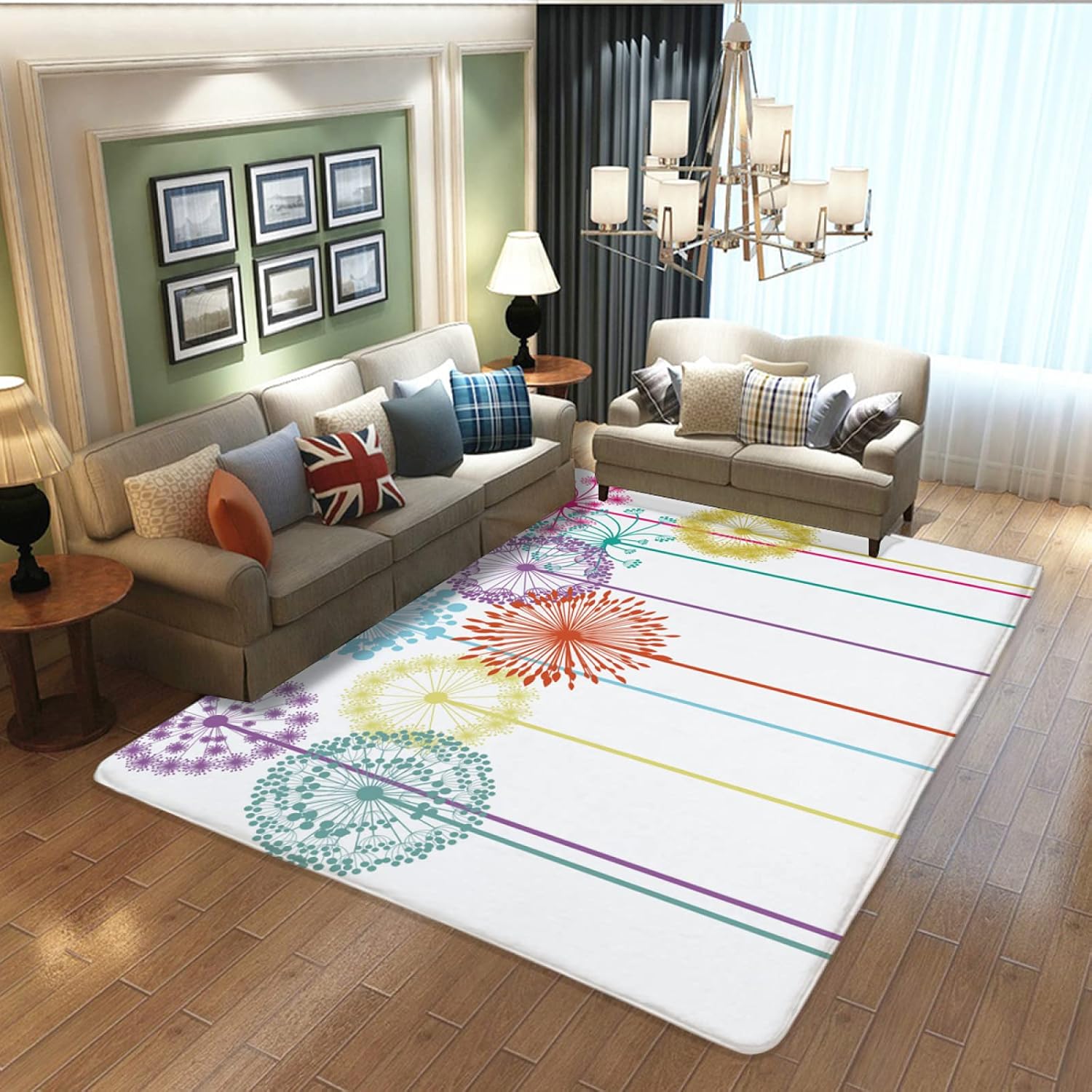 カラー手描きの花 カーペット ズレ防止 大きいサイズ エリアラグ リビングルーム オフィス 廊下 キッチン 個々のパターン 室内装飾