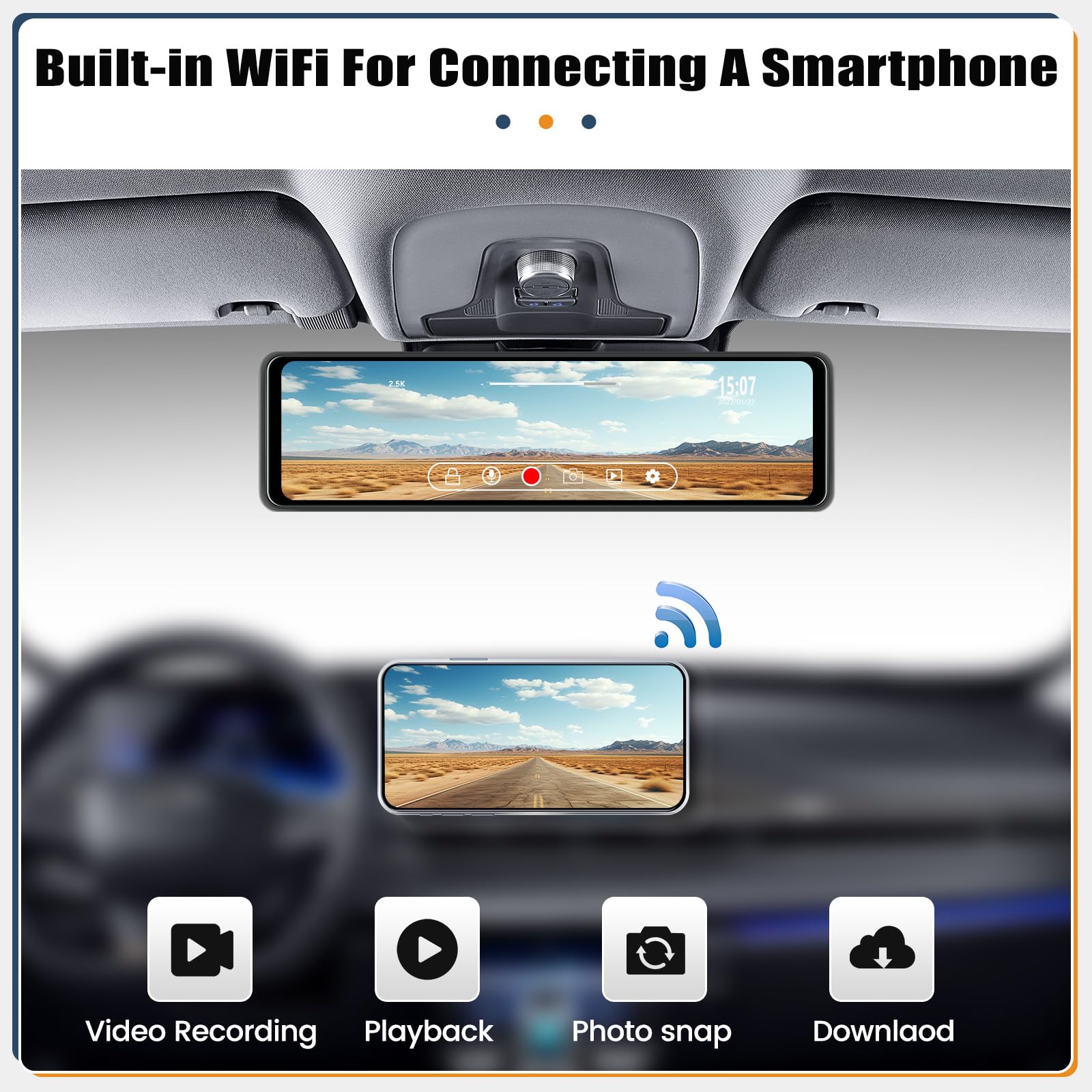 SIXTOP Dash Cam 10 Pulgadas, Espejo Inteligente para Coche con GPS/Cámara Doble Panel/Visión Nocturna/Tarjeta 64G+Cámara de visión trasera