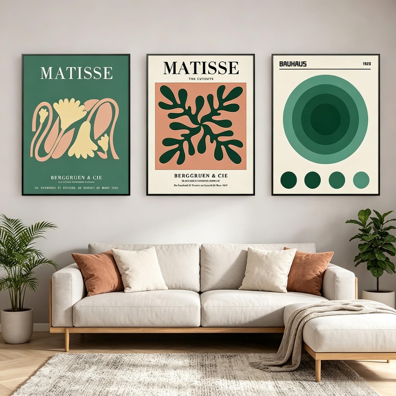 JORCEDI Set of 3 Posters,Matisse Green Abstract Wall Art Set,Minimalist Botanical Room Decor, for Living Room Bedroom,Kitchen,Unframed (21x30cm)