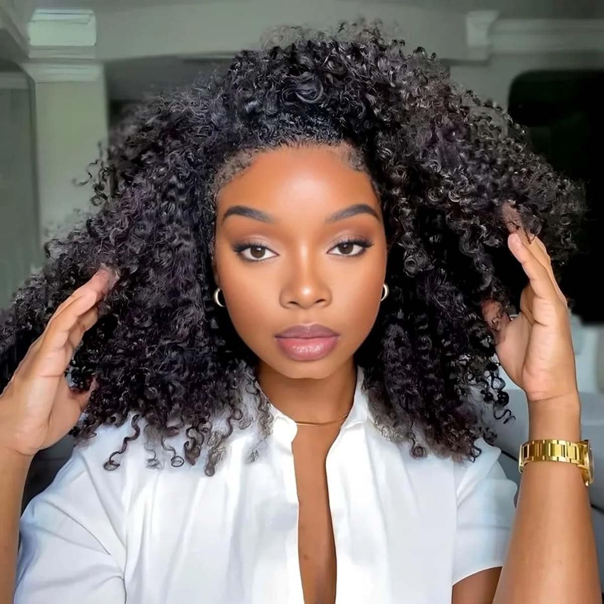 Sherico Kinky Curly Half Wig Human Hair for Women,3 In 1 Seamless Flip Over Half Wigs Human Hair Glueless Wear and Go Jerry Curly Wig Human Hair Drawstring Headband Wig Beginner Friendly 20 Inch