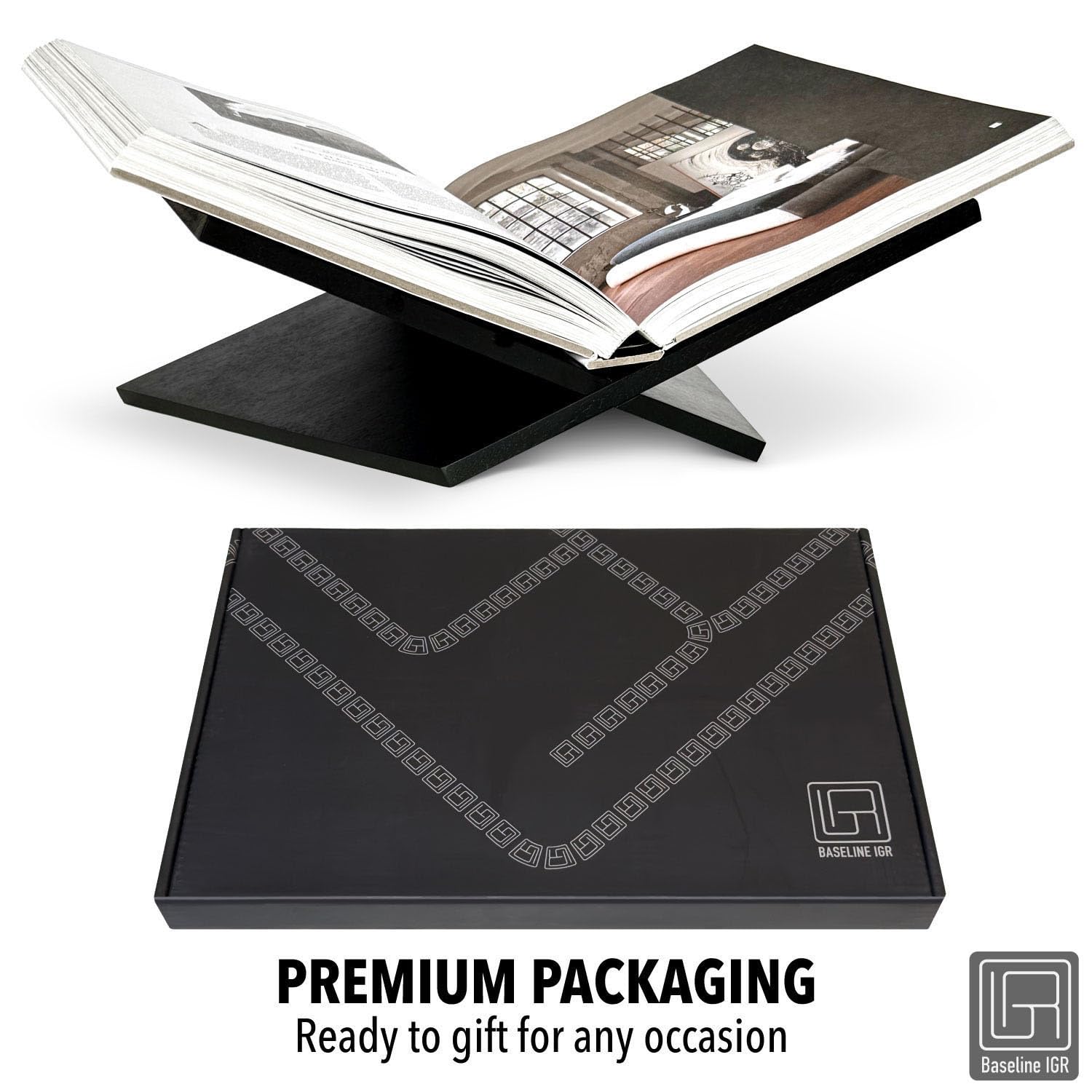 Baseline IGR - Strong Angled Modern Wood Book Stands for Display - Large Bookstand- 12.5" x 9.5" x 5.5" Wooden Bible Stand Display, Book Opener Holder 3