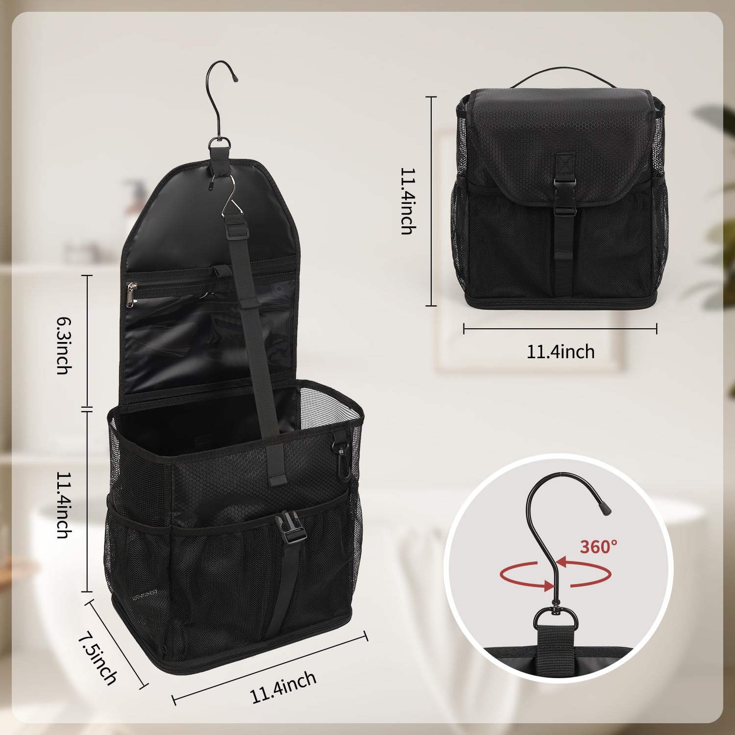 Organizador de ducha de malla colgante portátil para dormitorio universitario, bolsa de ducha de gran capacidad para chicos y niñas, para playa, natación, gimnasio 6